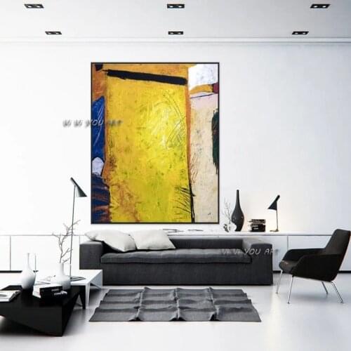 Abstract Oil Painting Large Minimalist Wall Art Canvas Expressionism Yellow Modern Vertical Rectangle Decoration Living Room