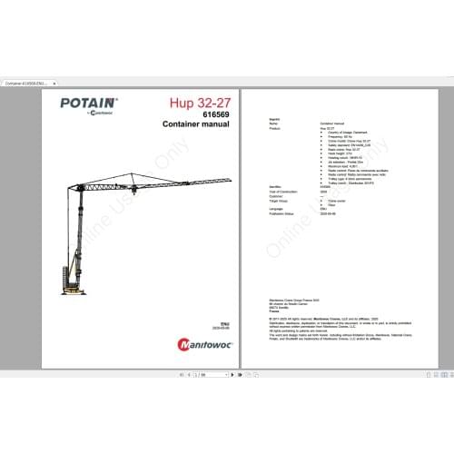 Manitowoc Potain Tower Cranes All Models 2021 Updated 12.2020 Operators and Maintenance Manuals PDF DVD