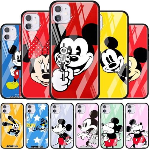 Disney Mickey Mouse Oswald for Apple iPhone 12 Pro Max Mini 11 Pro XS Max X XR 6S 6 7 8 Plus Luxury Tempered Glass Phone Case