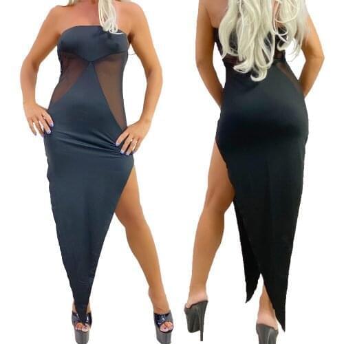 WONDER BEAUTY Off Shoulder Bodycon Irregular Hem Long Dress Women Tube Strapless Summer Dress Elegant Club Party Dress