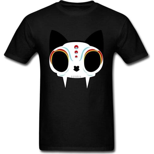 Cat Skull T-shirt Custom Men T Shirt Chic Black Tshirt Short Sleeve Tops Hip Hop Tees Cotton Clothes Cartoon Print Wholesale