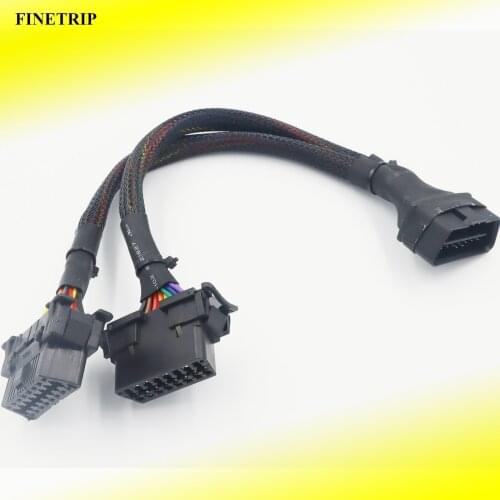 FINETRIP 30CM 2 IN 1 OBD2 Extension Cable obdII male to 2 female Splitter car computer connection conversion plug for elm327