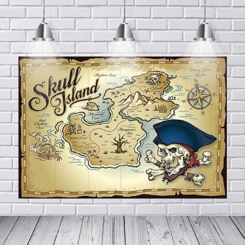 Captain Old Map Adventure Photography Backdrops Children Birthday Party Photo Background Skull Island Vinyl Photo Booth Props
