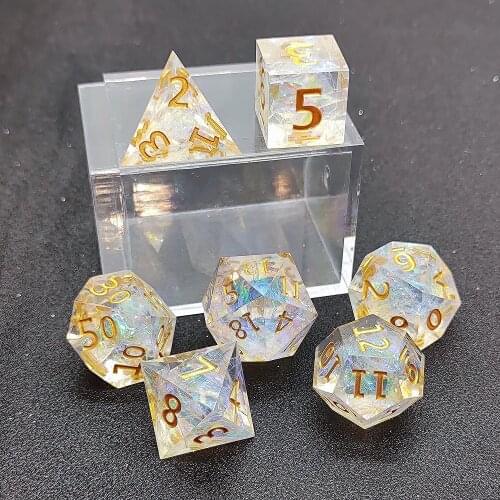 D20 multi-sided transparent golden dice, RPG dice Set, D&D square dice, DND warhammer, card games
