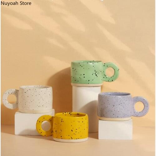 Ceramic Cup Home Creative Ring Handle Cup Breakfast Cup High-value Water Cup Cute Coffee Cup 300ml Mug Living Room Decoration