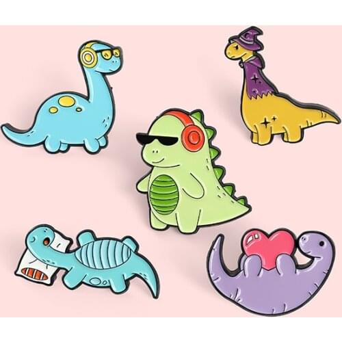 Fashion Cute Dinosaur Badge Creative Cartoon Music Sleeping Love Metal Enamel Brooch Fun Lapel Backpack Jewelry Accessories Gift