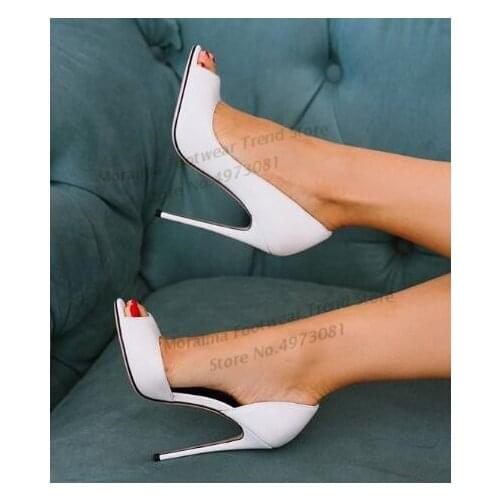 Moraima Snc White Peep Toe High Heel Shoes Sexy Thin heels Stiletto Shoes Leather Party Dress Heels Woman Shoes