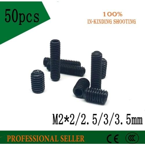 50PCS Metric Thread groove M2 *2/2.5/3/3.5 mm black Inner Hexagon Hex Socket Cup End M Top Thread Headless Screw Bolt