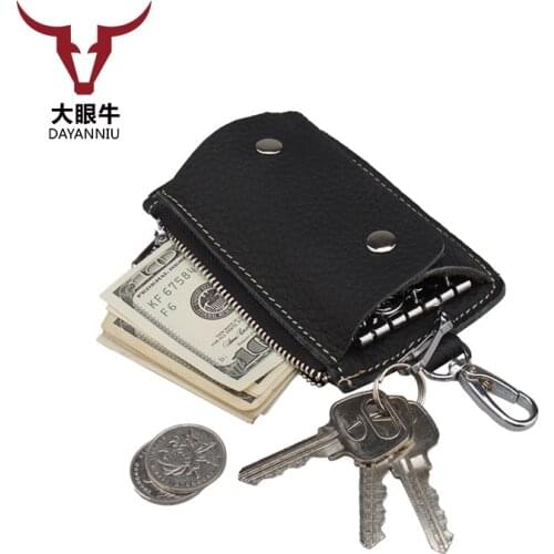 Genuine Leather Mens keys wallets unisex car key holder D stype zipper card holders case fashion small coin purse custom accept