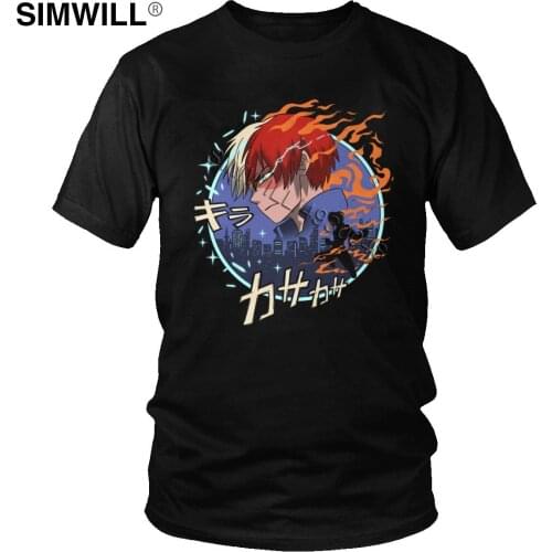 My Hero Academia T Shirt Men Short Sleeves Fire And Ice Quirk Shoto Todoroki Tee Japanese Superhero Manga Merch T-shirt Gift