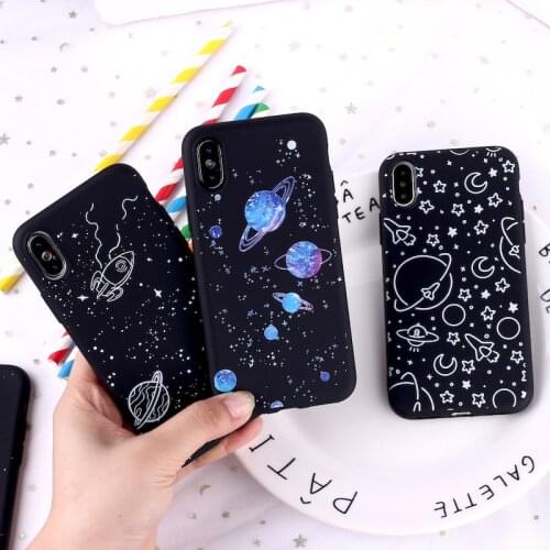 Outer Space Planet Stars Moon Spaceship Soft Matte Silicone Matte Case Fundas For iPhone 11 12 Pro 6S 8 8Plus X 7 7Plus XS Max