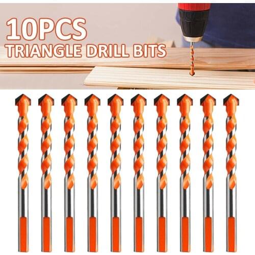 Drill Bits Kit Triangle Punching Hole Drill Bit for Tile Concrete Brick Glass Plastic Wood Stone