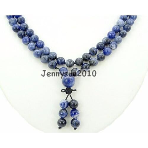 Natural Sodalite 8mm Gems Stone Buddhist 108 Beads Prayer Mala Knot Necklace Multi-Purpose 5Strands/Pack
