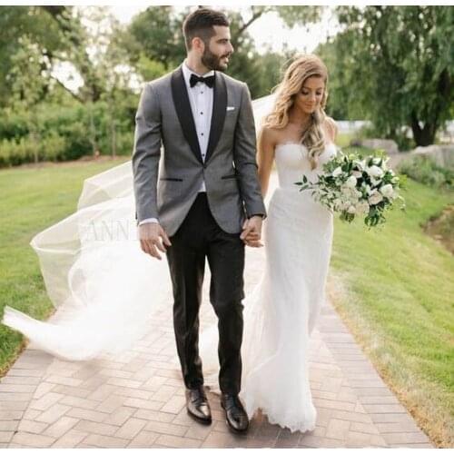 New Wedding Suits 2020 for Men Custom Slim Groom Tuxedo Set Formal Evening Party Dresses Male Jacket Pants 2 Pieces Set Men Suit
