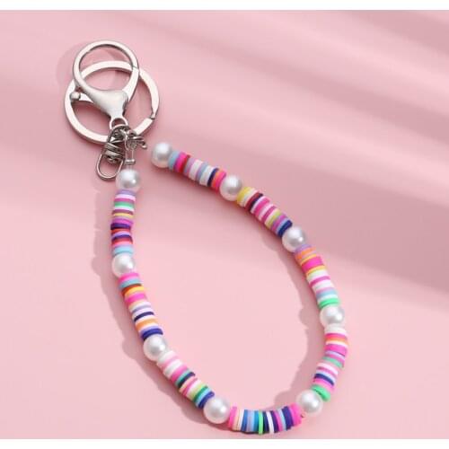 New Colorful Handmade Bead Keychain Y2K Design Key Ring Lovely Pearl Smile Face Sunflower Star Key Chain Girl Teens Gift Jewelry