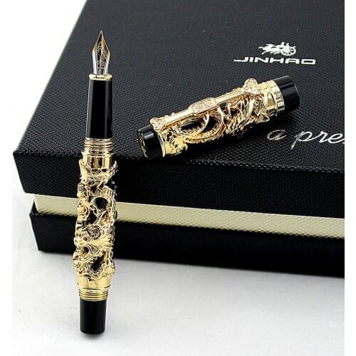 Luxury Jinhao Metal 3D Dragon Phoenix Fountain Pen vintage 0.5MM Nib Ink Pens for Writing Office business supplies Gift