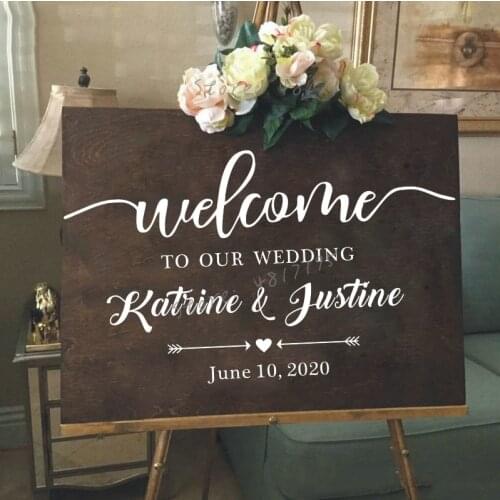 Welcome Wedding Party Vinyl Decals Custom Design Engagement Mirror Wall Sticker Wedding Décor Custom Any Names Vinyl Mural AZ842