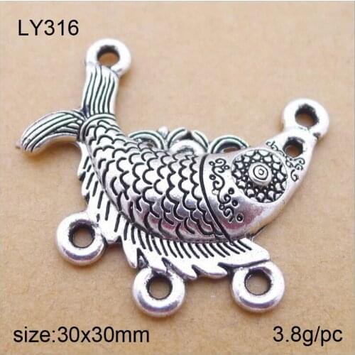 25pcs Vintage Silver Zinc Alloy Charms Fish Connector Pendant Fit Bracelet Necklace DIY Metal Jewelry Findings