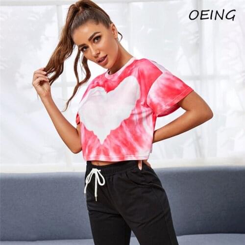 Short Sleeve Workout Tops Womens Yoga Fitness Shirts Pink Print Breathable Sport Activewear Gym Crop Top