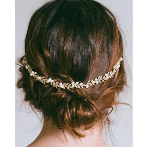 DIEZI 2019 Hair Accessories Bridal Headband Gold Leaves Pearl Hairband Women Head Ornament Ladies Hair Jewelry For Wedding