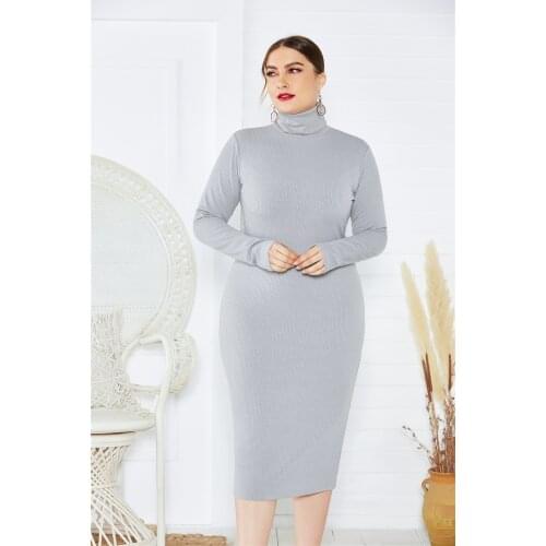 Winter Dress Plus Size 4xl 5xl XXXXL XXXXXL Knited Dress Long Sleeve Stretch Turtleneck Knit sweater Dresses for Women Autumn