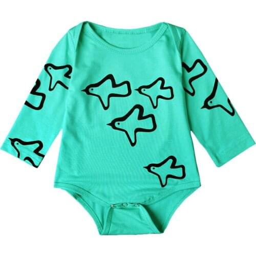 Newborn Baby Clothes boys girls Infant Long Sleeve autumn Romper Overalls round neck green bird clothing 1pcs