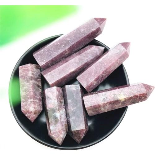 1PC Natural Crystal Lepidolite Purple Mica Quartz Point Tower Healing Stone Hexagonal Prism Obelisk Wand Home Decoration