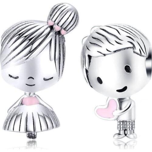 1Pcs New Cute Boy Girl Love Pendant DIY Beads Suitable for Original Pandora Charm Bracelet Ladies Jewelry Making Gifts