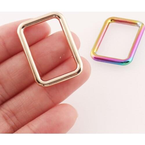 10 PCS Rainbow/Pale Gold 25mm Rectangle Rings,1" Handbag Purse Bag Rectangular Loop Webbing Leather Craft Making Hardware