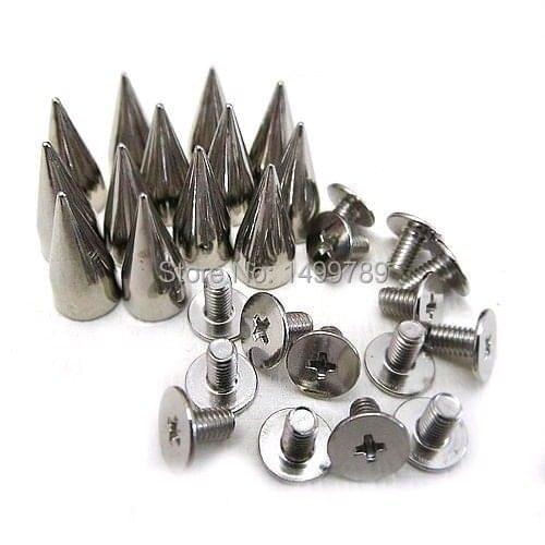 100Sets 13MM Silver Metal Bullet Spike Stud Punk Bag Belt Shoes Clothes Leathercraft Cone Rivet DIY Shipping Free
