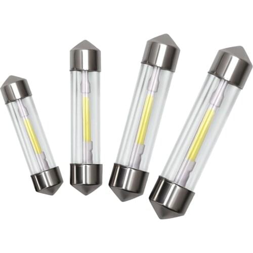 100PCS Festoon 31mm 36mm 39mm 41mm C5W LED Bulb 12 Chips COB Filament LED Glass Case Car Interior Light Auto Dome Lamp White 12V