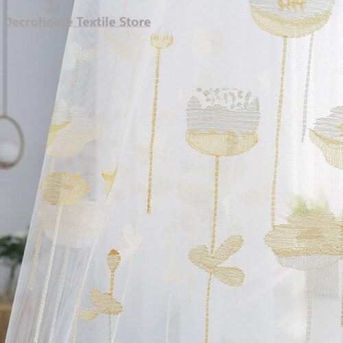 New Pastoral Style Simple Embroidered Window Screen Curtains fo Living Room Bedroom Curtain with Yarn White Transparent Meshr