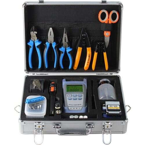 22 in 1 Optical fiber cold junction kit set toolbox 10km 10mw vfl power meter fiber cleaver FC-6S three pliers Kevlar scissors
