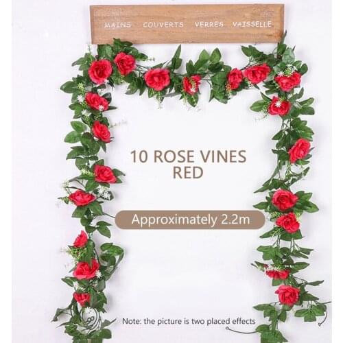 220cm Silk Rose Wedding Decorations Ivy Vine Artificial Flowers Arch Decor with Green Leaves Hanging Wall Garland Home Decor
