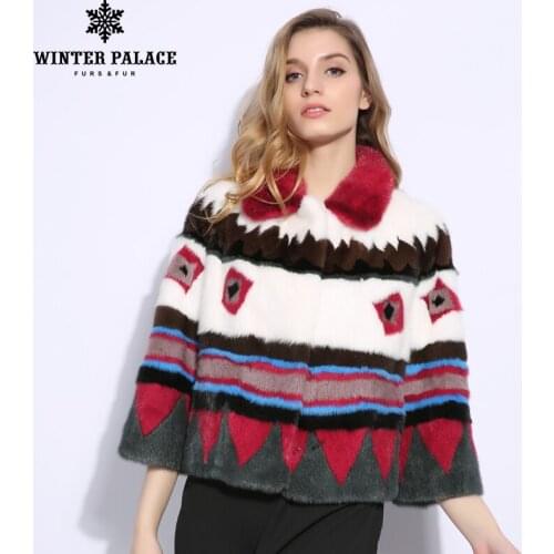 3D multicolor graphics mink fur coat short real fur mink fur coat winter Fashion mink coats women