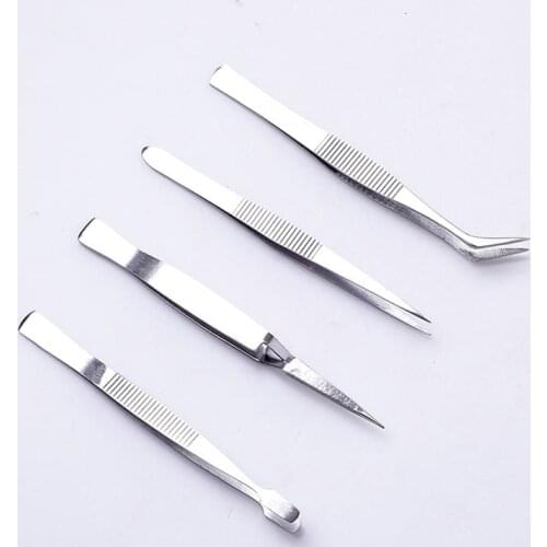 4pcs Stainless Steel Tweezers Set Straight/Elbow/Sharp/ Medical Tweezers First Aid Tool Accessories Surgery Tweezers