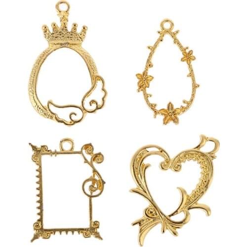83XC 4 Pcs/Set Metal Frame Antique Exquisite Floral Epoxy Resin Crafts UV Resin Tools DIY Jewelry Making Pendant Decoration