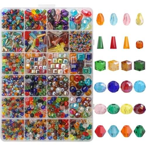 24 Grids Mutil Color Mixed Size Crystal Glass Faceted Bicone Beads Square Drop Football Tower For DIY Making Jewelry Accessories
