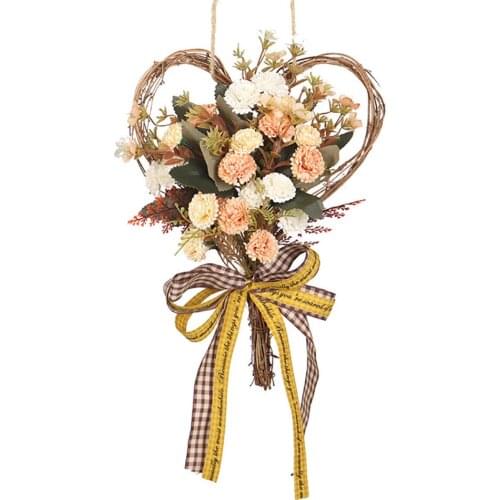 Decorative Garland With Bow Rose Flowers Wreath Imitation Carnation Mothers Day Butterfly Pink Heart - Shaped Wall Hanging