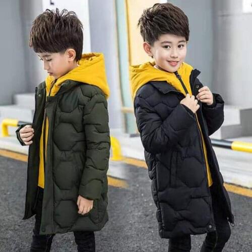 6-13Yrs Children Boys Down Coat 3 Colors Outerwear Boys Winter Thick Warm Parkas Hooded Warm Fashion New Style Long Sleeve Parka