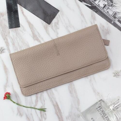 Elegant Women Genuine Leather Long Wallets female Fashion Slim Flat Cowhide Purses ladies Simplicity Credit Card Holder Wallets
