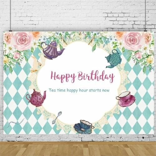 Flowers and Blue Birthday Party Backdrop Photography Background Photo Booth Studio Decor