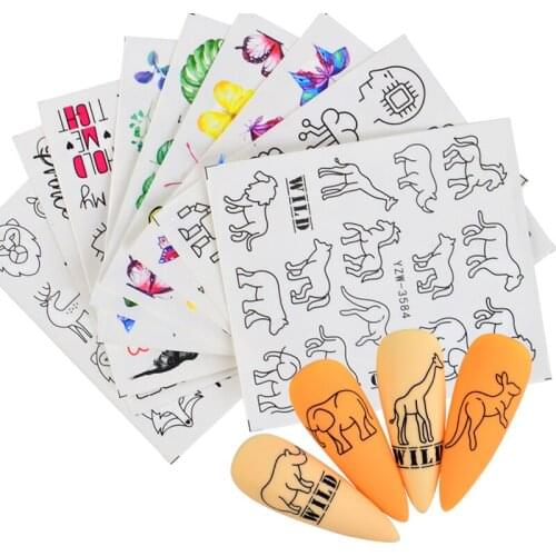 Gothic Blooming Flower Leaves Animal Stickers For Nails Manicures Smile Design Nails Art Stickers Water Transfer Nail Decoration