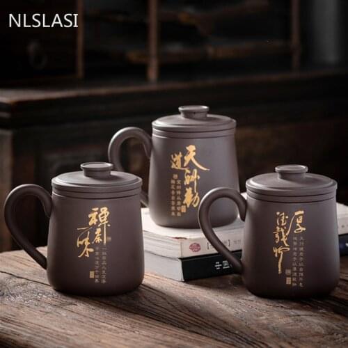 Retro Traditional Chinese Purple Clay Tea Mug with Lid Handmade Tea set Tea Set Yixing Zisha Tea Cup 400ml Teacup Gift Mug