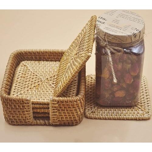 Hot Sale Square Rattan Coasters,Cup Base Plates & Dishes Insulated Hot Pads Pot Holder,Living & Dining Room Kitchen Accessories