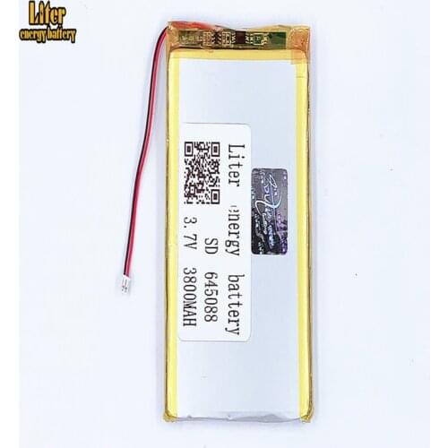 1.25MM 2pin connector Lithium Battery 3.7V 645088 3800mah 655090 high density flat lipo lithium polymer battery li ion battery