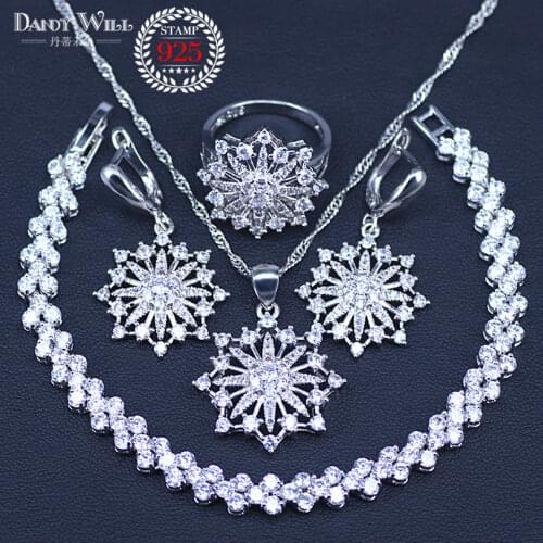 Best Design Star Square Silver Color White Crystal jewelry sets Romantic Style Bracelets Pendants Earrings Ring Necklace