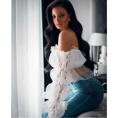 2021 Fashion Spring Summer New Tops Hot Sale All Match Womens Sexy Lantern Long Sleeve One Shoulder Tube Top Fairy Style