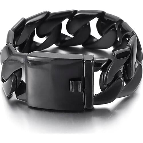 Cool Birthday Gifts 24mm wide 9 inch lenght 133g weight Male Mens Stainless Steel Black Large Cuban Link Chain Bracelet Bangle