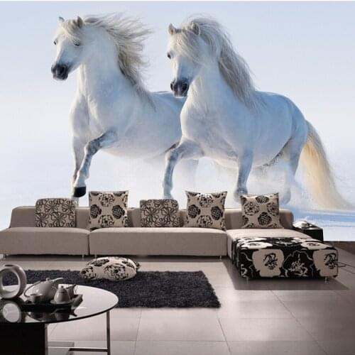 Bacaz 8d PaPel Mural 3d animal 2 White horse wall mural wallpaper for Sofa Background living room 3d photo mural Wall paper